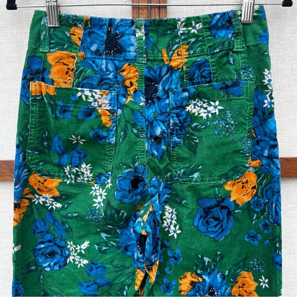 Anthropologie Maeve Colette Green Floral Velvet High-Waisted Wide-Leg Pants - 26 - Picture 8 of 13